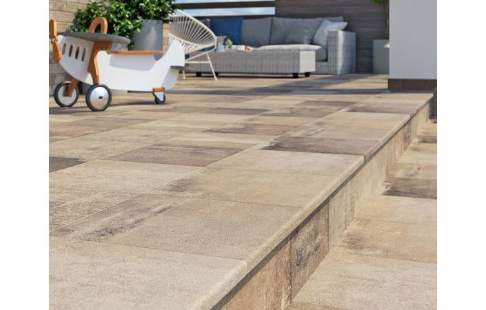 Scandiano Beige Stopnica сходинка кутова 30×30 см, Paradyz - Зображення 4b71b-aranzacja-tarasu-ochra-schody-scandiano-ceramika-paradyz.jpg