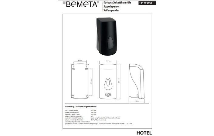Дозатор для рідкого мила Hotel 121209030 Bemeta - Зображення 64181705-899ad.jpg