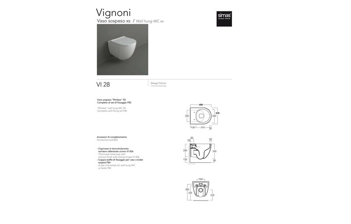 Унитаз подвесной Vignoni XS Rimless с крышкой soft-close VI28-F85-VI006XS Glossy White SIMAS - Зображення 68582796-4dc06.jpg