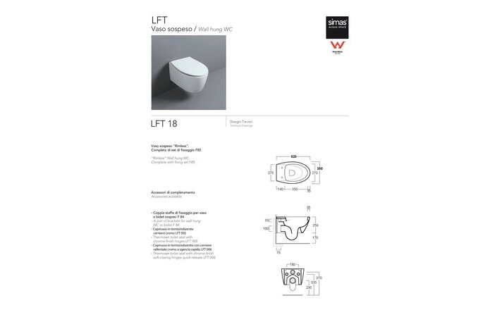 Унитаз подвесной Lft Spazio с крышкой soft-close LFT18-F85-LFT006 Glossy white SIMAS - Зображення 72319494-ebec5.jpg