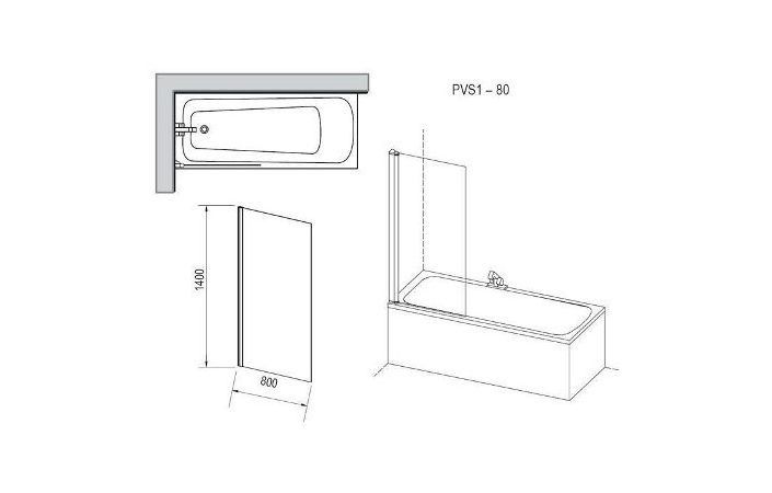 Шторка для ванны неподвижная одноэлементная PVS1-80 Transparent (79840100Z1), RAVAK - Зображення 79840100Z1_1.jpg