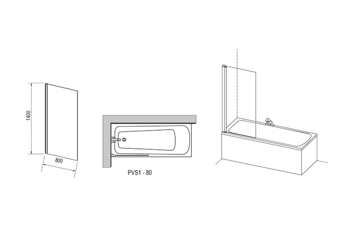 Шторка для ванни нерухома одноелементна PVS1-80 Transparent (79840300Z1), RAVAK - Зображення 79840300Z1-1.jpg