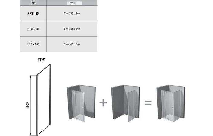 Душова стінка нерухома одноелементна PPS-90 Transparent, (90G70300Z1) RAVAK - Зображення 90G40300Z1-2.jpg