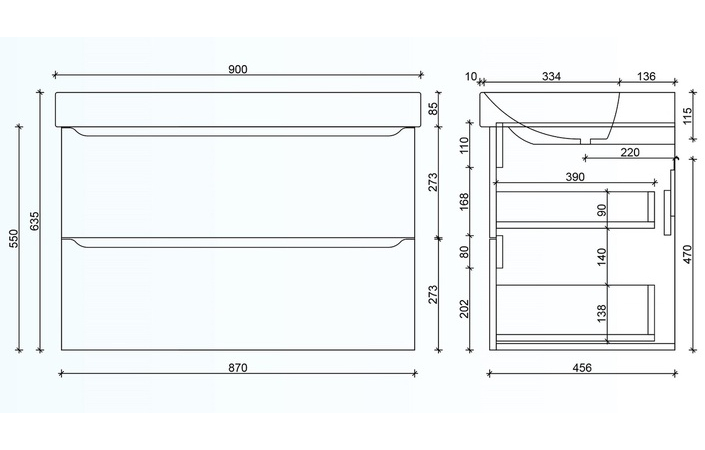 Шкафчик с умывальником 90 Smile Square Grey matt SM-90 ПС+500.251.01.1 Air-Line - Зображення 99053546-d8881.jpg