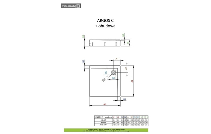 Душевой поддон со съемной панелью Argos C 80x80 см, RADAWAY - Зображення Argos-C-ob.jpg