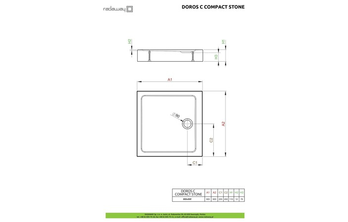 Душевой поддон Doros C Compact Stone White 80x80 см, RADAWAY - Зображення Doros-C-Compact-Stone-.jpg
