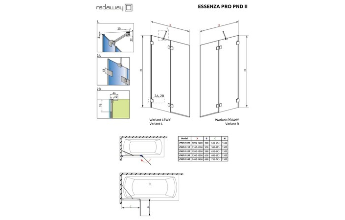 Шторка для ванни Essenza Pro White PND II 140 ліва, RADAWAY - Зображення Essenza-Pro-PND-IIx.jpg