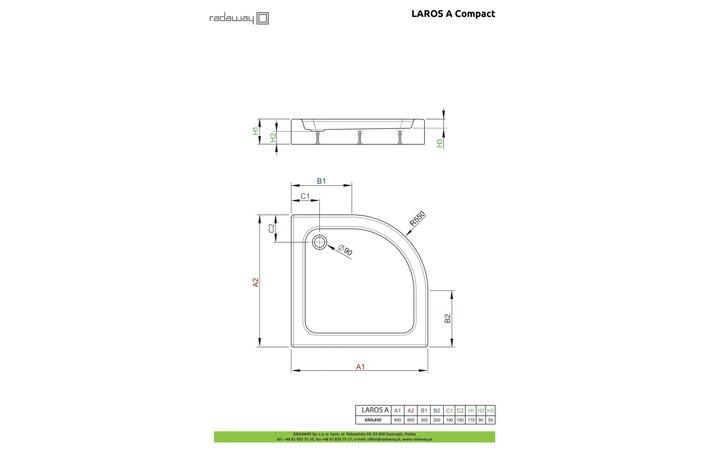 Душевой поддон Laros A Compact 85x85 см, RADAWAY - Зображення Laros-A-Compac.jpg