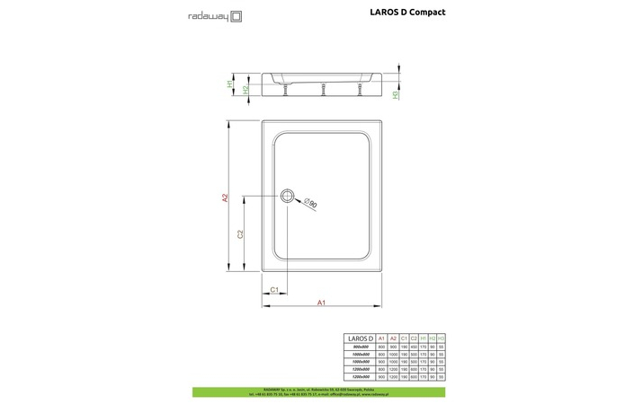 Душевой поддон Laros D Compact 120x80 см, RADAWAY - Зображення Laros-D-Compac.jpg
