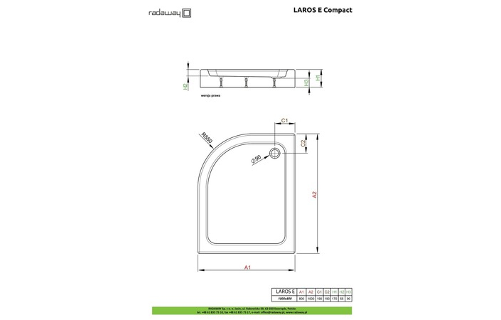 Душевой поддон Laros E Compact 100x80 см правый, RADAWAY - Зображення Laros-E--.jpg