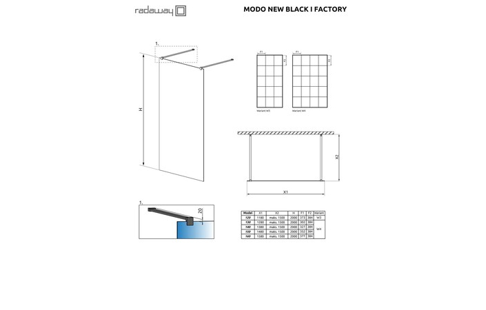 Душевая стенка Modo New Black I 130 Factory  RADAWAY - Зображення Modo-New-Black-I-Factory.jpg