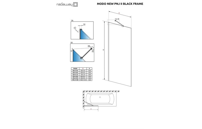 Шторка для ванни Modo New Black PNJ II 100 Frame RADAWAY - Зображення Modo-New-PNJ-II-Black-Frame.jpg