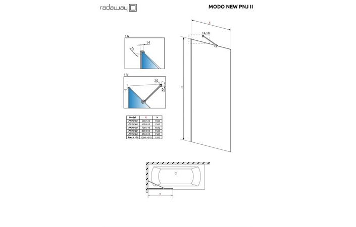 Шторка для ванны Modo New PNJ II 80, RADAWAY - Зображення Modo-New-PNJ-II.jpg