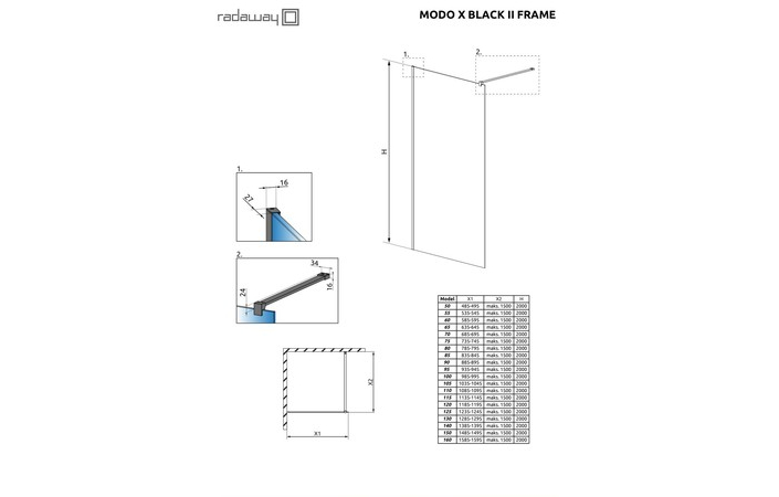 Душевая стенка Modo X Black II 110 Frame RADAWAY - Зображення Modo-X-Black-II-Frame.jpg