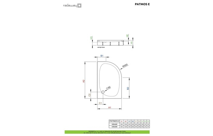 Душовий піддон Patmos E 120x90 см правий, RADAWAY - Зображення Patmos-E-.jpg