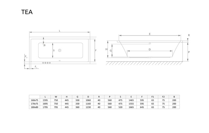 Панель до ванни фронтальна ТЕА 160, RADAWAY - Зображення TEA--.jpg