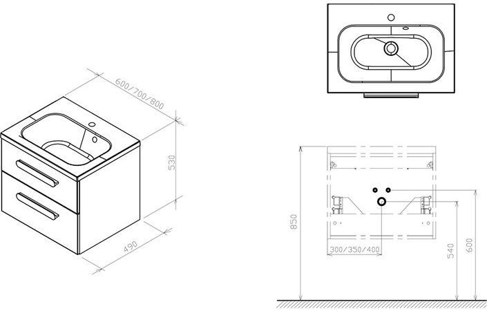Шкафчик под умывальник SD 600 CHROME II white-white, RAVAK - Зображення X000000918-2.jpg