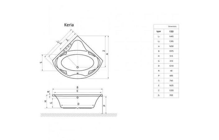 Ванна кутова KERIA 150x150, RADAWAY WA1-37-150x150U  - Зображення keria-.jpg