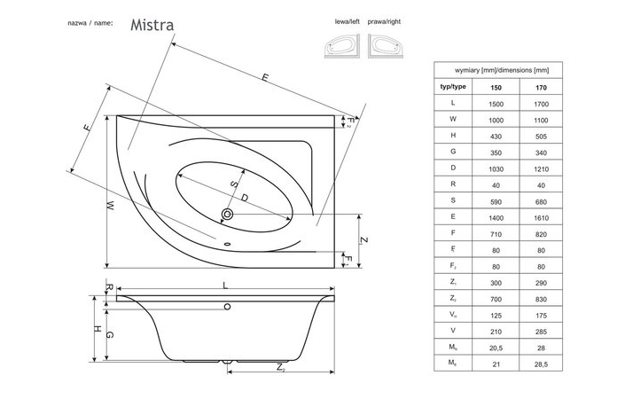 Ванна ассиметричная правая Mistra 150x100 P, RADAWAY - Зображення mistra_--.jpg