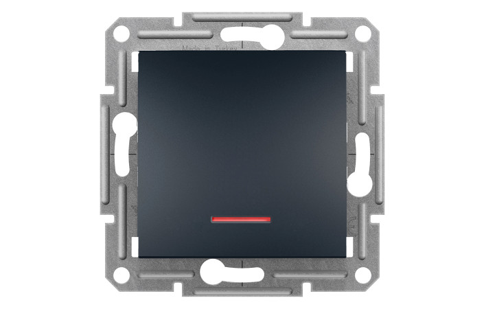 КНОПКОВИЙ ВИМИКАЧ,  З ПІДСВІТКОЮ, САМОЗАЖИМНИЙ, ASFORA АНТРАЦИТ - Зображення shnider_EPH1600171_Face.jpg