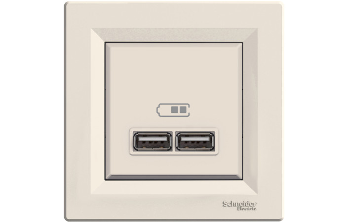 USB РОЗЕТКА 2,1A КРЕМ ASFORA - Зображення shnider_EPH2700223.jpg