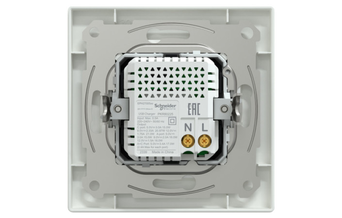 Подвійний зарядний пристрій USB, Asfora, тип A+C, 21 Вт, у комплекті, білий - Зображення shnider_EPH2700521_IOP-back_CL.jpg