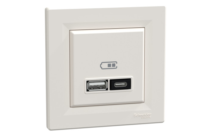 Подвійний зарядний пристрій USB, Asfora, тип A+C, 21 Вт, у комплекті, кремовий - Зображення shnider_EPH2700523_IOP-Def_CL.jpg