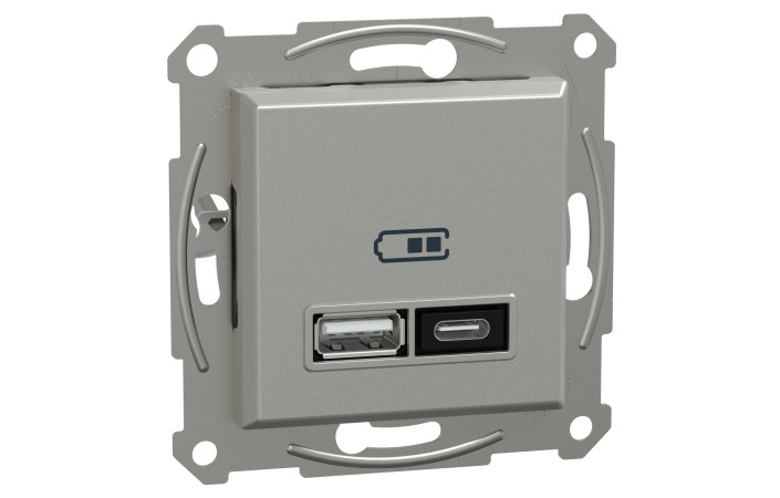 Подвійний зарядний пристрій USB, Asfora, тип A+C, 21 Вт, механізм з супортом, алюміній - Зображення shnider_EPH2700561_IOP-Def_CL.jpg