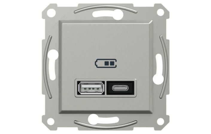 Подвійний зарядний пристрій USB, Asfora, тип A+C, 21 Вт, механізм з супортом, алюміній - Зображення shnider_EPH2700561_IOP-front_CL.jpg