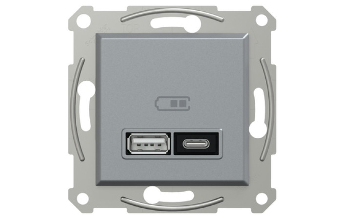 Подвійний зарядний пристрій USB, Asfora, тип A+C, 21 Вт, механізм з супортом, сталь - Зображення shnider_EPH2700562_IOP-front_CL.jpg
