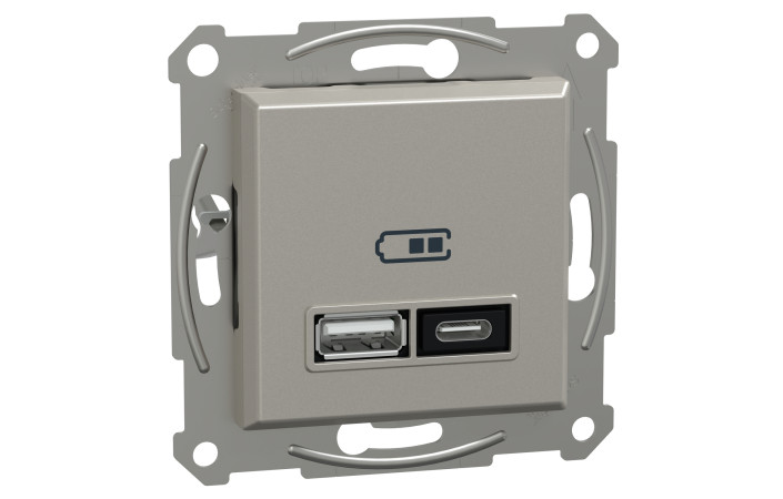 Подвійний зарядний пристрій USB, Asfora, тип A+C, 21 Вт, механізм з супортом, бронза - Зображення shnider_EPH2700569_IOP-Def_CL.jpg