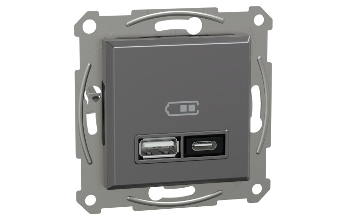 Подвійний зарядний пристрій USB, Asfora, тип A+C, 21 Вт, механізм з супортом, антрацит - Зображення shnider_EPH2700571_IOP-Def_CL.jpg