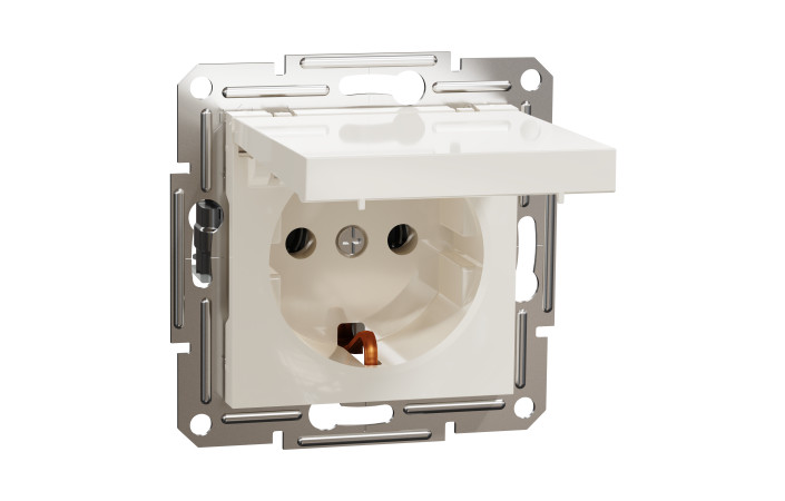 Розетка з заземленням та кришкою, кремовий, Asfora, без рамки - Зображення shnider_EPH3170123_IOP-Default.jpg