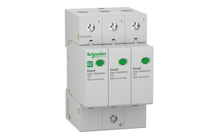 ЗАХИСТ ІМПУЛЬСНИХ ПЕРЕНАПРУГ EZ9 3Р-45кА-20кА - Зображення shnider_Easy9_SurgeArr_3P_45kA_400V.jpg