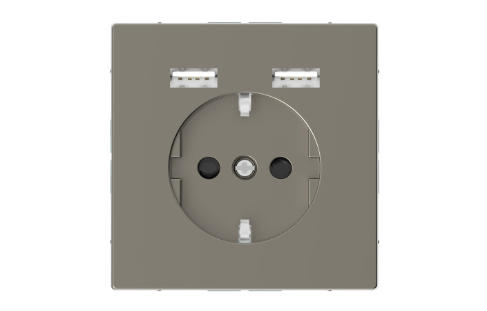 Розетка Schuko з 2 USB 2,4 A Нікель SD - Зображення shnider_MTN2366-6050_IOP_face.jpg