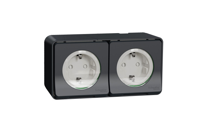 Блок 2 розетки з заземленням, шторками IP55 Mureva Styl, поверх.монтаж, чорний - Зображення shnider_MUR36029_IoPdef_PMP19.jpg