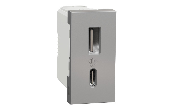 USB, New Unica, 1 модуль, тип A+C, 12 Вт, алюміній - Зображення shnider_NU301630_IOP-def_CL.jpg