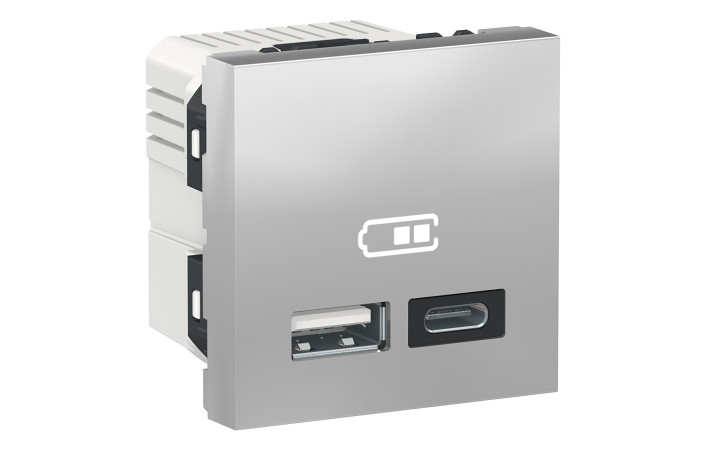 Подвійна USB розетка A+C алюміній - Зображення shnider_NU301830.jpg