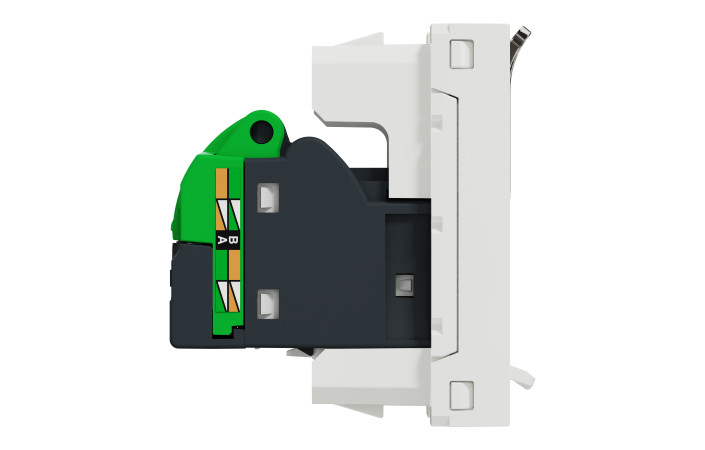 Розетка комп'ютерна RJ45, одинарна категорія 6 STP, 1 модуль білий - Зображення shnider_NU341618_IOP-left_WD19.jpg