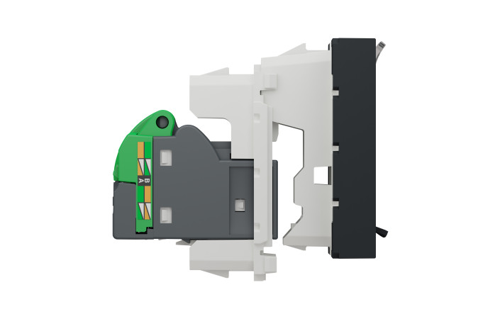 Розетка комп'ютерна RJ45, одинарна категорія 6 STP, 2 модулі антрацит - Зображення shnider_NU341754_IOP-left_WD19.jpg