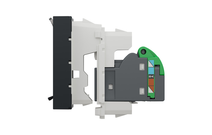 Розетка комп'ютерна RJ45, одинарна категорія 6 STP, 2 модулі антрацит - Зображення shnider_NU341754_IOP-right_WD19.jpg