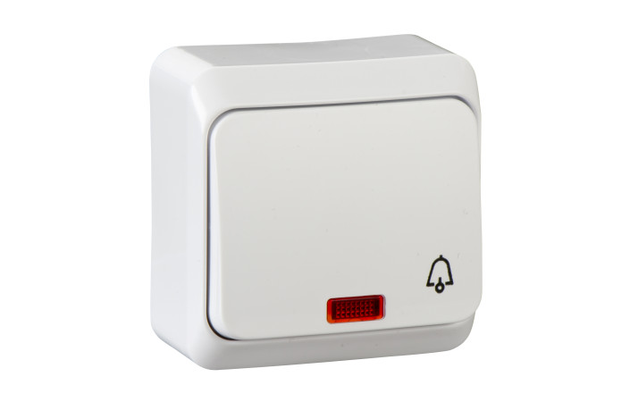 Prima, Вимикач 1-клавішний, світловий індикатор, символ дзвоника, білий - Зображення shnider_ODAWDE001015.jpg