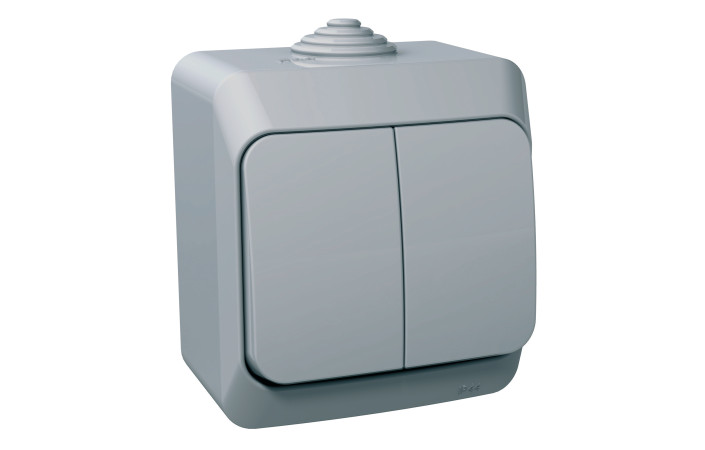 Вимикач 2-клавішний IP44 Cedar Plus, накладний монтаж, сірий - Зображення shnider_P110690.jpg