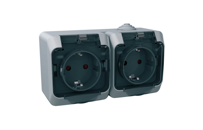 Розетка подвійна IP44, з прозорою захисною кришкою Cedar Plus, сіра - Зображення shnider_P110708.jpg