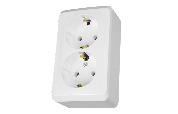Prima, Подвійна розетка з заземленням, 16А, біла - Зображення shnider_P116772.jpg