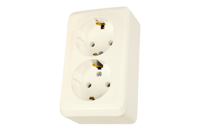 Prima, Подвійна розетка з заземленням, 16А, бежева - Зображення shnider_P119506.jpg