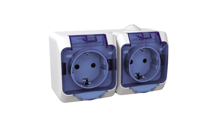 Розетка подвійна IP44, з прозорою захисною кришкою Cedar Plus, біла - Зображення shnider_P90262.jpg