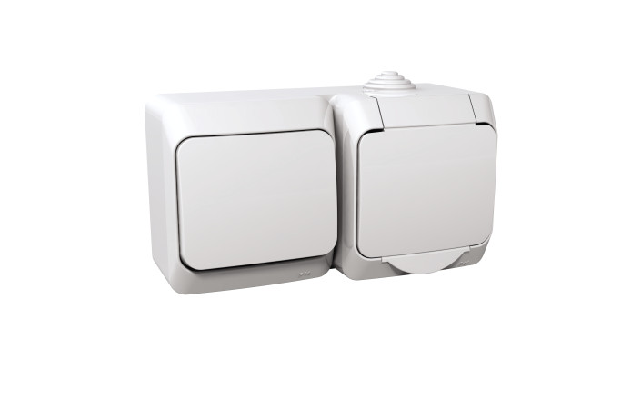 Набір розетка з заземленням+вимикач IP44 Cedar Plus, білий - Зображення shnider_P90275.jpg