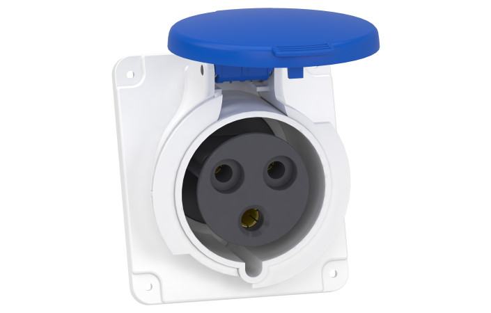 Розетка PratiKa, кутова, 32A, 2P + E, 200-250 B AC, з'єднання гвинтами, панельна - Зображення shnider_PKF32F423_Image.jpg