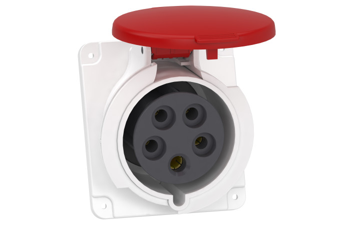 Розетка PratiKa, кутова, 32A, 3P + N + E, 380-415 B AC, з'єднання гвинтами, панельна - Зображення shnider_PKF32F435_Image.jpg